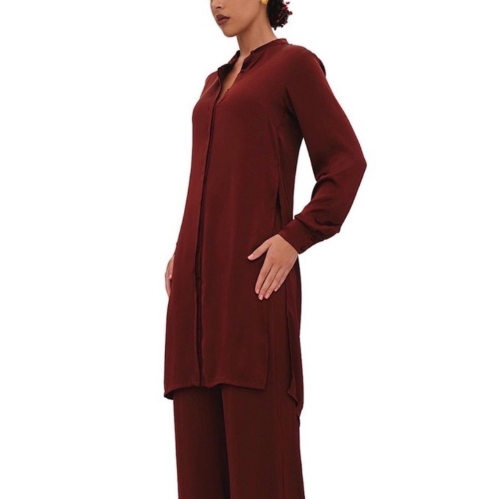 Andrea Iyamah Uchi Tunic Chocolate Brown Longline Button Down Shirt Small
